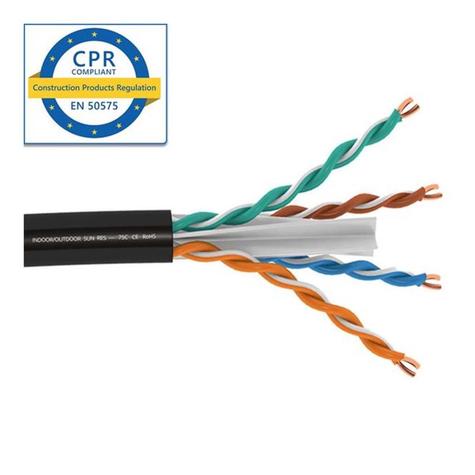 SCP HNC ProPlus HDBaseT cert. outdoor (UV inhibitor) CAT6, Dca-s3,d2,a3 rated, black, 305m